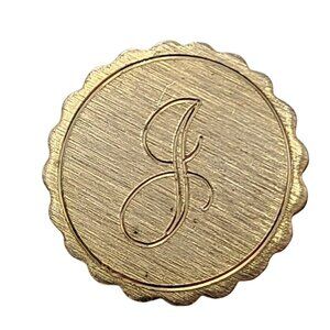 Monogrammed Brooch Pin With Letter J Initial Design Brushed Scalloped Gold-Tone